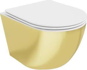 Mexen Lena miska wc Rimless z deską wolnoopadającą slim, duroplast, biała/złota - 30224006