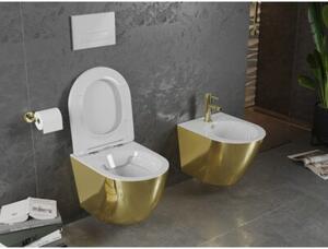 Mexen Lena miska wc Rimless z deską wolnoopadającą slim, duroplast, biała/złota - 30224006