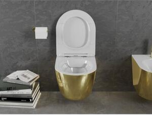 Mexen Lena miska wc Rimless z deską wolnoopadającą slim, duroplast, biała/złota - 30224006