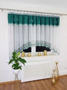 Firana gotowa 400x160 cm z zielonymi kokardkami i haftem