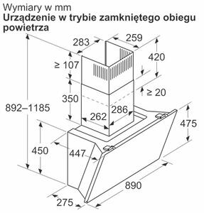 Okap BOSCH DWK91LT20 BiaÅe szkÅo 1007m3/h 51dB klasa A+