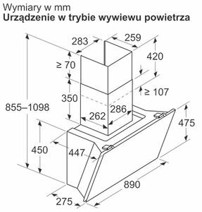 Okap BOSCH DWK91LT20 BiaÅe szkÅo 1007m3/h 51dB klasa A+