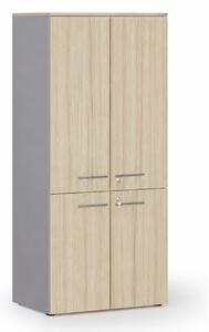 Szafa biurowa pół-drzwi PRIMO GRAY, 800 x 500 x 1781 mm, szary/dąb naturalny
