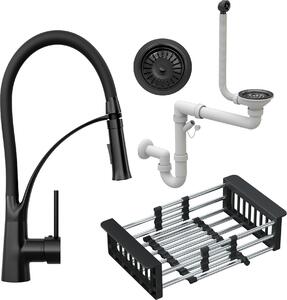 Granitan – bateria kuchenna – bateria zlewozmywakowa – czarna – z syfonem – bateria kuchenna