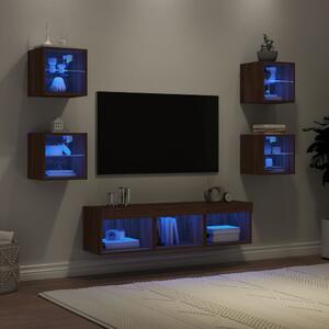 7-częściowy zestaw mebli TV z LED, brązowy dąb