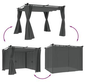 Altana ogrodowa z zasłonami, antracytowa, 3x3 m, stal