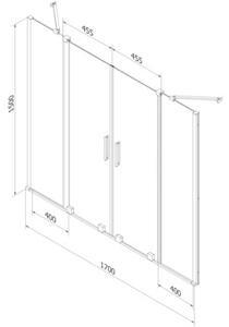 Mexen Velar Duo parawan nawannowy 2-skrzydłowy rozsuwany 170 x 150 cm, transparent, gun gray szczotkowany - 896-170-000-02-66