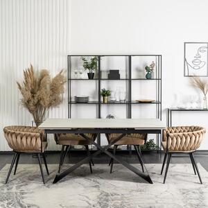 Stół Rozkładany Prostokątny VICTOR 160-240 cm Ceramiczny Biały Marmur/Czarny do Jadalni Nowoczesny Loft