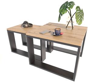 Dwa Stoliki Czarny Kawowe Do Salonu Dąb Artisan + P2-E88