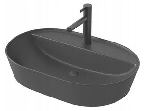 Umywalka nablatowa Rebiko owalna ceramiczna czarna stawiana z otworem 60 cm