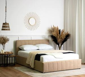 Beżowe tapicerowane łóżko z zagłówkiem 140x200 - Aluvia