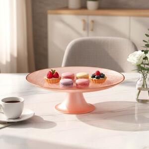 Patera na tort na nóżce szklana różowa 21 cm