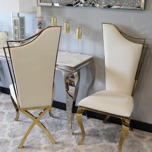 Krzesło glamour Queen Gold White - złote krzesło tapicerowane białe