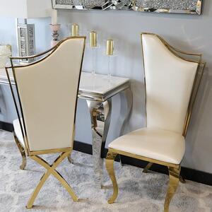Krzesło glamour Queen Gold White Eco - złote krzesło z ekoskóry białe