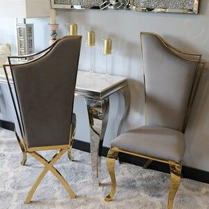 Krzesło glamour Queen Gold Grey - złote krzesło tapicerowane szare