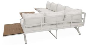 EMWOmeble Zestaw Duży ogrodowy BARBADOS NEW2 | Aluminium | Biały | Drewno tekowe | Białe poduszki