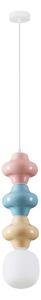 VILROSA LE44565 Lampa wisząca ceramiczna potrójna skandi z mlecznym kloszem krem/niebieski/różowy