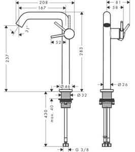 Bateria umywalkowa HANSGROHE Tecturis S 240 Fine CoolStart Ecosmart+ 73370140 Brąz szczotkowany