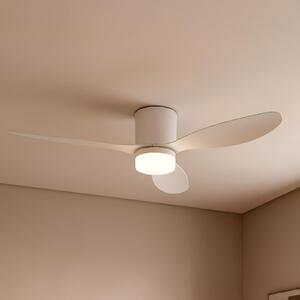 Wentylator sufitowy LED Kayu, biały, DC, cichy, Ø 132 cm Kayu Lucande, biały / opal, salon / jadalnia, tworzywo sztuczne, nowoczesny