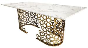 Prostokątny stół ze złotą podstawą ażurową Jasmine biały marmur