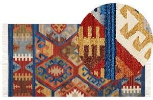 Ręcznie tkany dywan wełniany kilim do salonu wielokolorowy 80 x 150 cm Jrvesh Beliani