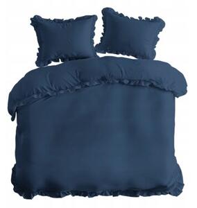 Pościel bawełniana z adamaszku z falbaną denim 220x200 Detexpol