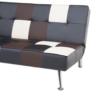 Nowoczesna sofa rozkładana 3-osobowa ekoskóra metalowe nogi łaty czarna Olsker Beliani