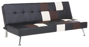 Nowoczesna sofa rozkładana 3-osobowa ekoskóra metalowe nogi łaty czarna Olsker Beliani