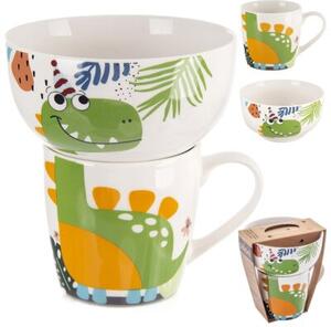 Kubek z miseczką dla dziecka porcelanowy dinozaur 2 el