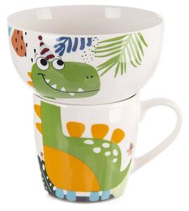Kubek z miseczką dla dziecka porcelanowy dinozaur 2 el