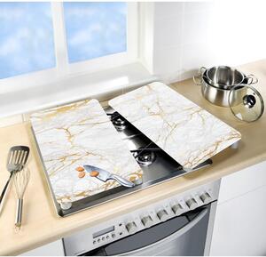 Zestaw 2 szklanych płyt ochronnych na kuchenkę w biało-złotym kolorze Wenko Marble, 52x30 cm