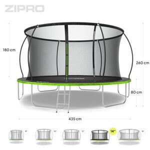Trampolina ogrodowa z siatką wewnętrzną dla dzieci z drabinką 14FT 435cm Zipro Jump Pro Premium
