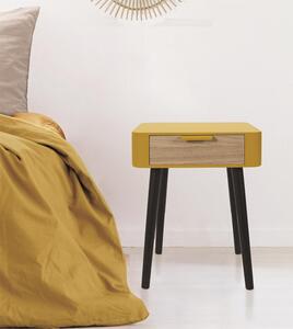 Designerski stolik nocny z szufladą żółty + czarny - Pakro
