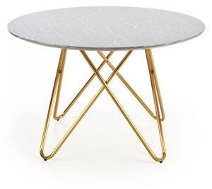 EMWOmeble Stół okrągły 120 glamour BONELLO / blat - popielaty marmur, nogi - złoty