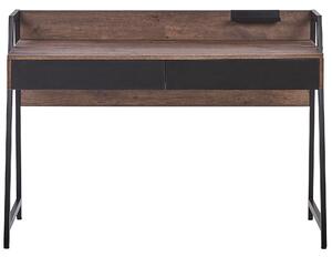 Biurko 120 x 50 cm z szufladami czarna metalowa rama ciemne drewno Harwich Beliani
