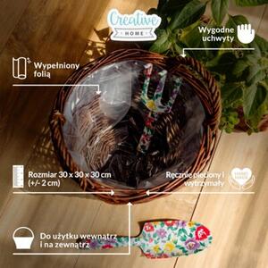 Ciemna Doniczka Wiklinowa | CREATIVE HOME | z Folią i Uchwytami 30x30x30cm | Naturalny