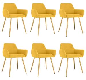 Krzesła stołowe, 6 szt., żółte, obite aksamitem