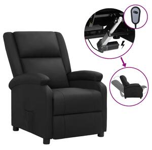Rozkładany fotel elektryczny, czarny, skóra naturalna