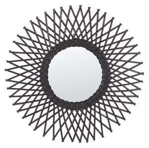 Lustro ścienne boho czarne rattanowe kształt słońca ażurowe okrągłe 60 cm Tagolu Beliani
