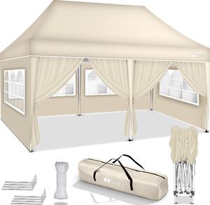 Altana tillvex 3x6m - z 6 cianami bocznymi beowa wodoodporna | skadana altana pop-up z regulacj wysokoci | namiot ogrodowy ochrona UV 50+ | namiot imprezowy z torb do ogrodu