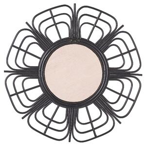Lustro ścienne boho czarne rattanowe kształt kwiatu słońca okrągłe 60 cm Pasaku Beliani