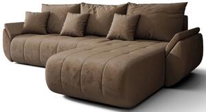 Welurowa brązowa sofa w kształcie litery L F0-T57