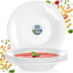 Talerze obiadowe głębokie szklane białe 21,5 cm, 400 ml 6 szt
