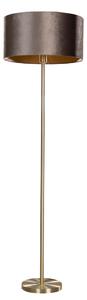Lampa podłogowa mosiężna z welurowym abażurem w kolorze brązowym 50 cm - Simplo