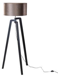 Lampa podłogowa czarna z brązowym aksamitnym abażurem 50 cm - Puros