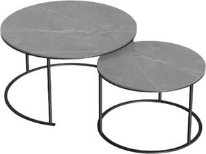 Okrge stoliki boczne Venetia - zestaw 2 - marmurowy wygld - salon - metalowa rama - szary