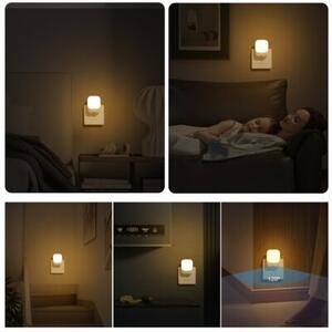 Lampka nocna do gniazdka z czujnikiem ruchu i zmierzchu do sypialni biała prostokątna regulacja jasności ciepła barwa LED 0.6W PATI Eko-Light