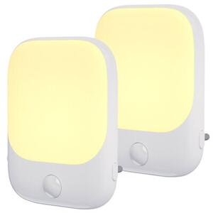 Lampka nocna do gniazdka z czujnikiem ruchu i zmierzchu do sypialni biała prostokątna regulacja jasności ciepła barwa LED 0.6W PATI Eko-Light