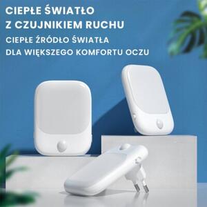 Lampka nocna do gniazdka z czujnikiem ruchu i zmierzchu do sypialni biała prostokątna regulacja jasności ciepła barwa LED 0.6W PATI Eko-Light