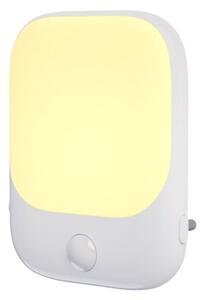 Lampka nocna do gniazdka z czujnikiem ruchu i zmierzchu do sypialni biała prostokątna regulacja jasności ciepła barwa LED 0.6W PATI Eko-Light